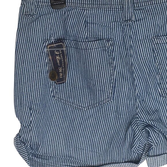 I Love H81 Denim Shorts Womens 29 Blue White Pinstripe Cuffed Roll Hem Pleated - Picture 10 of 13